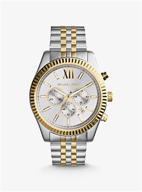 michael kors lexington silber gold damen|lexington gold tone leather watch.